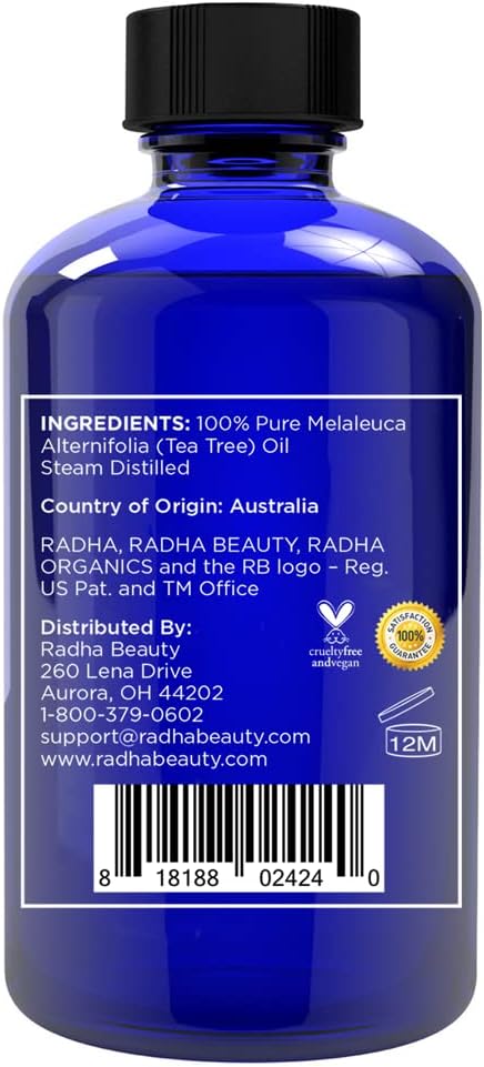 Radha Beauty Tea Tree Essential Oil 4 oz. - 100 Percent Pure & Natural Therapeutic Grade - DYI Soaps, Shampoo, Body Wash, Aromatherapy