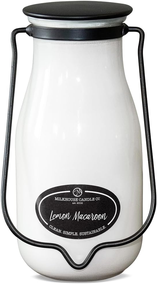 Milkhouse Candle Company Lemon Macaroon Soy Candle - Vanilla | Lemon | Citrus Scented - 14 oz Milkbottle with LId, 90+ Hour Burn Time, Made in the USA