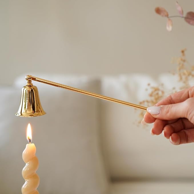 Candle Snuffer Accessory - Brass Design - Safely Extinguish Candle Flames - Home Decor and Gift for Candle Lover (Gold)