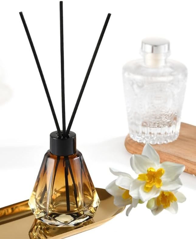 Empty Reed Diffuser Bottle and Black Reed Diffuser Sticks Refill Set for Bathroom Hotel Home Decoration Refillable (3, Brown Conical, 60ml)
