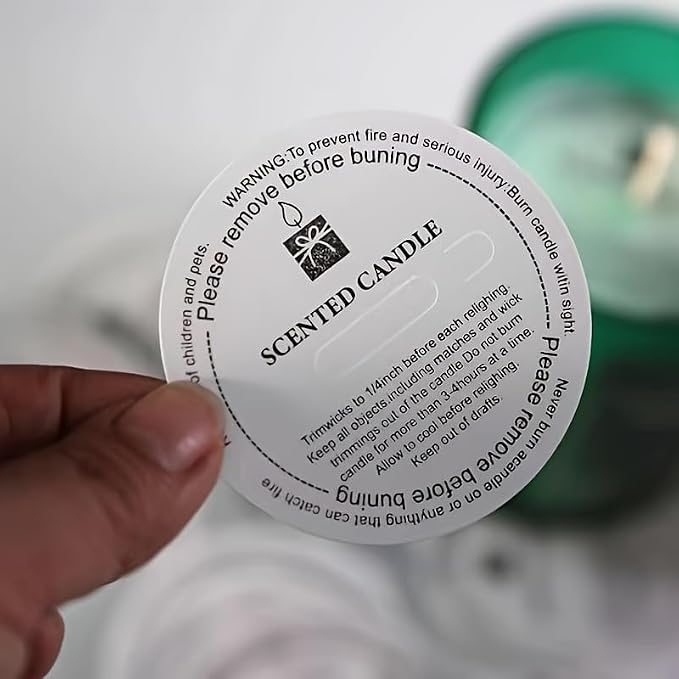 YiJiaXiang Round Scented Candle Warning Safety Stickers, Clear Labels with Candle Care Instructions, Please Remove Before Burning (50, Diameter 8cm)
