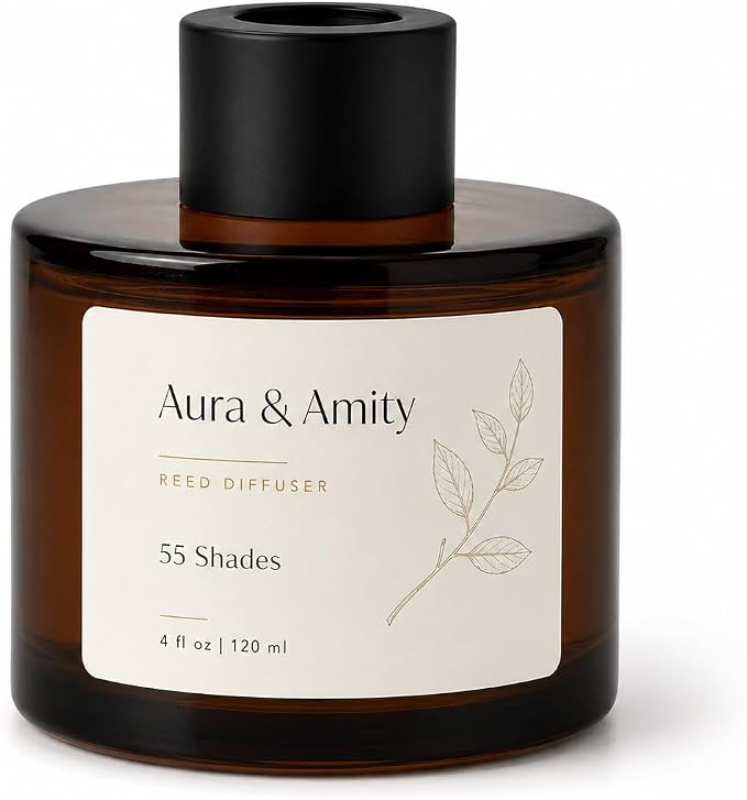 Aura & Amity Luxury Reed Diffuser Set - Summer Collection, 55 Shades Scented Oil Diffuser for Home, Long-Lasting Aromatherapy Eco-Friendly Room Air Freshener - Handpoured in Texas