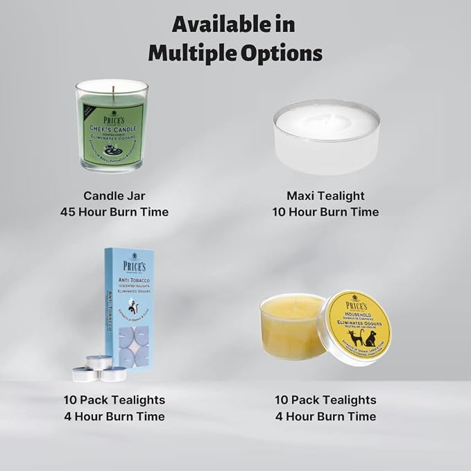 Price's - Anti-Tobacco Tin Candles - Odour Eliminating - Made with Orange and Clove Extracts - Clean, Fresh, Quality Fragrance - Long Lasting Scent