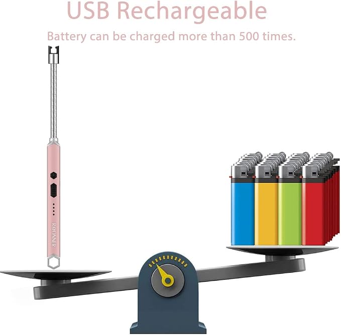 RAYONNER USB Rechargeable Electric Candle Lighter Windproof Plasma Arc Lighter with Flexible Neck for Deep Jars, BBQ, Camping Flameless Fire Starter Christmas Stocking Stuffers Gift (Black&Rose Gold)