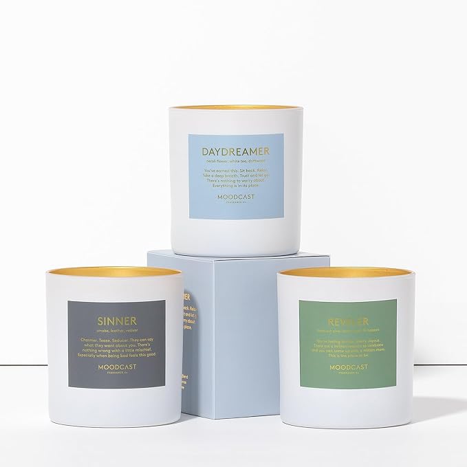 Moodcast Daydreamer Scented Candle - Aesthetic Candle for Home, Neroli Flower, Driftwood & White Tea, Clean Coco Wax Blend, Vegan, Paraben Free, 45-Hour Long Lasting Burn - 8oz