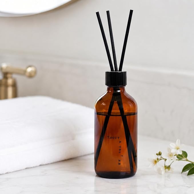 Westin White Tea Reed Diffuser Set, 6.7 fl oz, Hotel Inspired | Amber glass bottle; tea leaf, bergamot & orange blossom; alcohol-free home scent for entryway, living room, bedroom & office