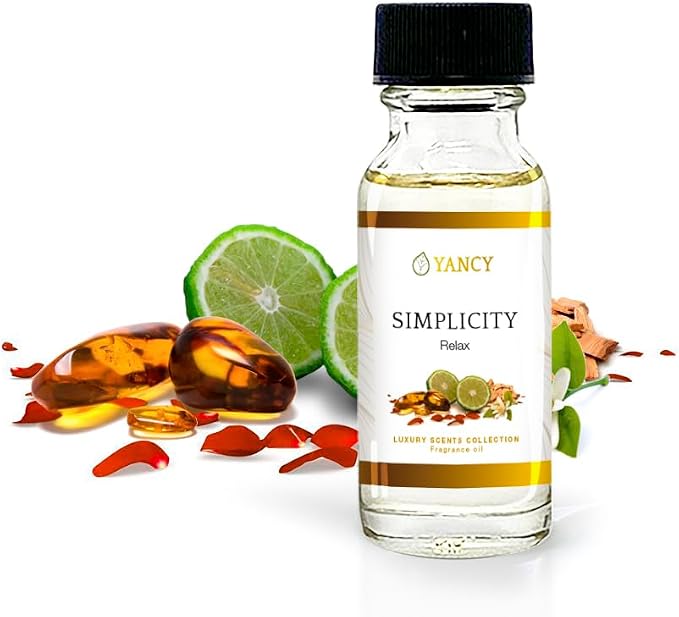 YANCY Simplicity Luxury Collection Fragrance Oil (1/2 oz), Clean Minimalist Aroma, Ideal for Diffusers, Oil Burners & Aroma Lamps, Light Fragrance for a Calm, Clear Space