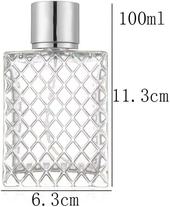 2 Pack 100ml Glass Perfume Atomizer,Square Lattice Perfume Spray Bottle with Silver Aluminum Sprayer,Portable Fragrance Fine Mist Spray Bottle for Travel