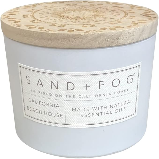 Sand + Fog Scented Candle - California Beach House – Additional Scents and Sizes – 100% Cotton Lead-Free Wick - Luxury Air Freshening Jar Candles - Perfect Home Decor – 12oz