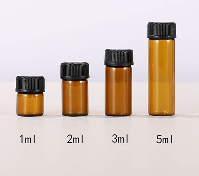 12 Pack Set Brown Screw Cap Glass Bottle Small Mini Empty Oil Amber Vial (5ml)
