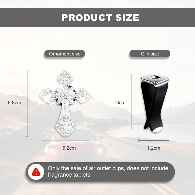 2PCS Car Air Vent Clip, Car Diffuser, Bling Car Dashboard Air Vent Trim Clip, Cross Air Conditioning Outlet Clip for Women Girls, Silver