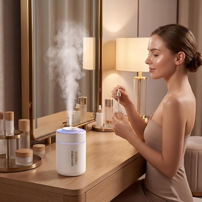 Mini Humidifier - 7-Color LED Night Light, 2-in-1 Aroma Diffuser & Humidifier, USB Portable, 4H/8H Timer, Safe Auto Shut-Off, Ideal for Home Office Car Gift (white, 2.8 * 2.8 * 4.1)
