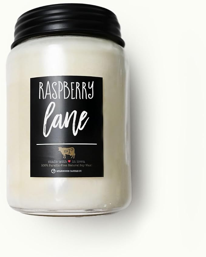 Milkhouse Candle Company Raspberry Lane Soy Candle - Mandarin | Raspberries | Vanilla Scented - 26 oz Farmhouse Jar with Lid, 150+ Hour Burn Time, Made in the USA