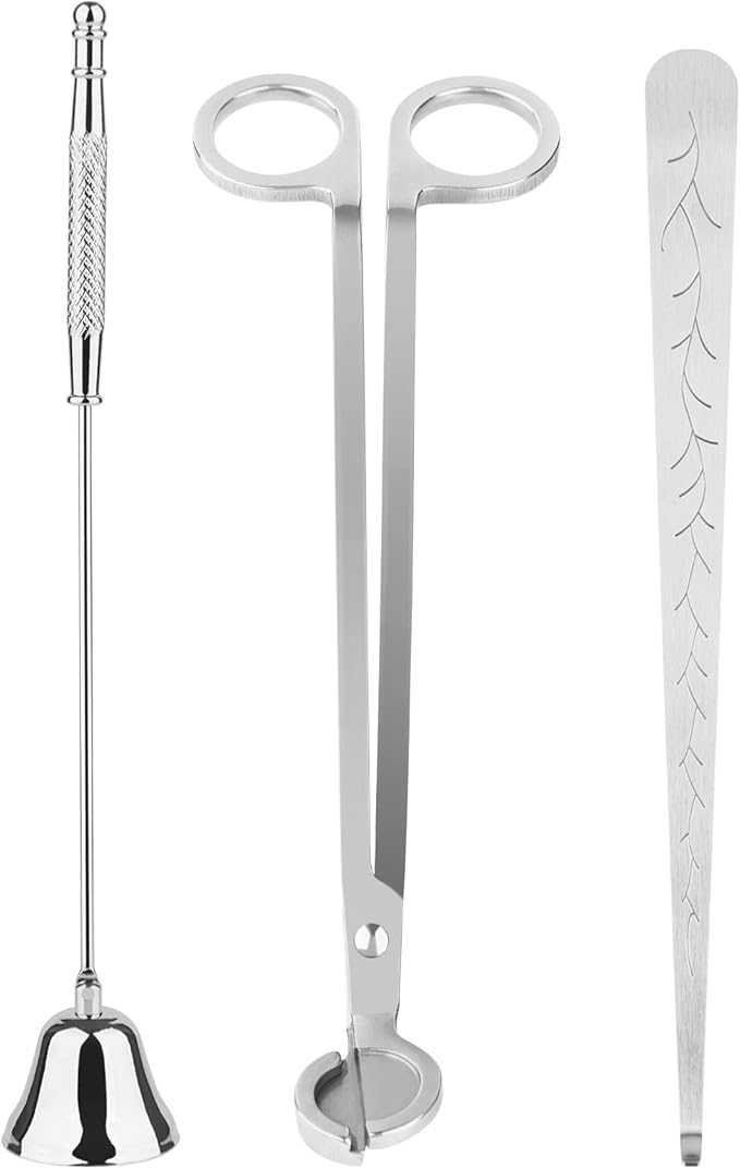 Kirecoo 3 in 1 Candle Accessory Set, Candle Wick Trimmer Cutter, Snuffer, Dipper, Wick Care Kit with Trimmer, Dipper and Extinguisher (Silver)