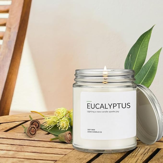 1OAK Eucalyptus Candle - Soy Wax Scented Candles (Eucalyptus) - Soy Candles for Home Scented - Long Burning Premium - Hand-Poured (7oz.)