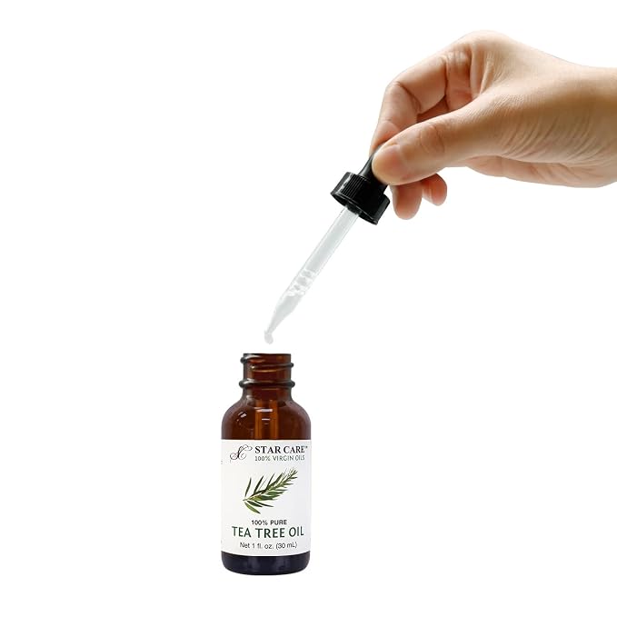 100% Pure Tea Tree Essential Oil for Hair, Scalp, and Skin Care Cold Pressed Undiluted & Hexane Free Melaleuca Oil Premium Glass Bottle with Dropper, 1 fl oz (30ml)
