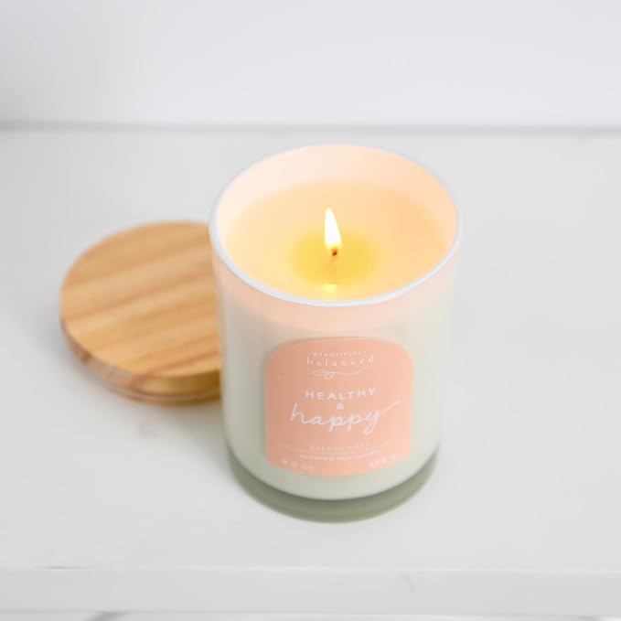 Scented Lidded Glass Soy Candle, Healthy + Happy, 9.3 oz.