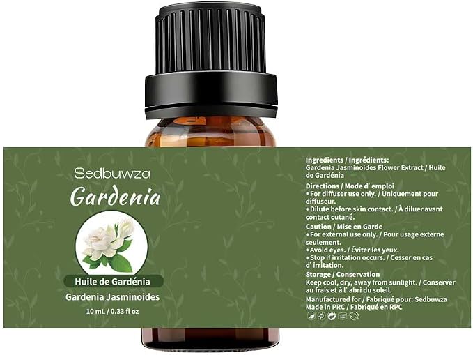 Sedbuwza Gardenia Jasmine Essential Oil Set, Gardenia Fragrance Oil Jasmine Scent Oil Set for Diffuser, Aromatherapy, Massage, Soap, Candle Making 2 x 10 ml