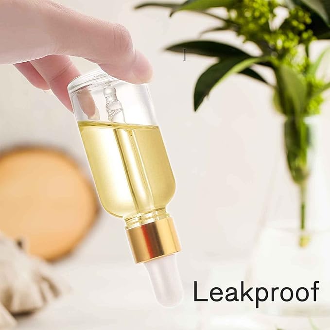 PrettyCare 4 Pack 1oz Dropper Bottles for Essential Oils, 30 ml Clear Glass Essential Oils Bottles with Labels, Funnels- Empty Leak Proof Tincture Bottles for Personal Care & Beauty