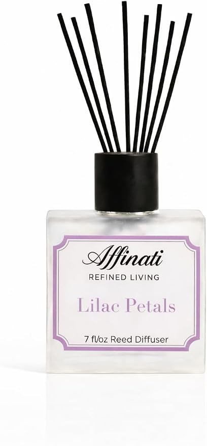 Affinati Lilac Petals Reed Diffuser – 7.0 fl oz Home Fragrance Diffuser with 8 Reeds – Long Lasting Flame Free Room Fragrance for Bedroom, Bathroom, Office & Living Room