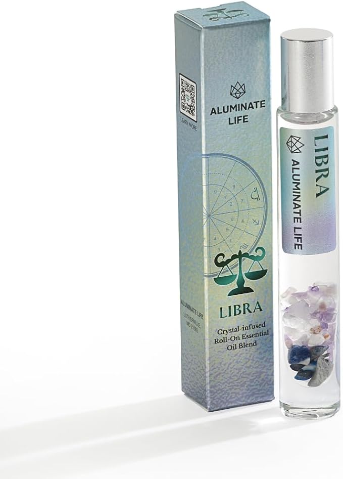 Libra Zodiac Crystal-Infused Essential Oil Rollerball, Aromatherapy Blend - Harmony & Calm, Premium Astrology Sign Birthday Gift, Natural Therapeutic Roller, 10 mL