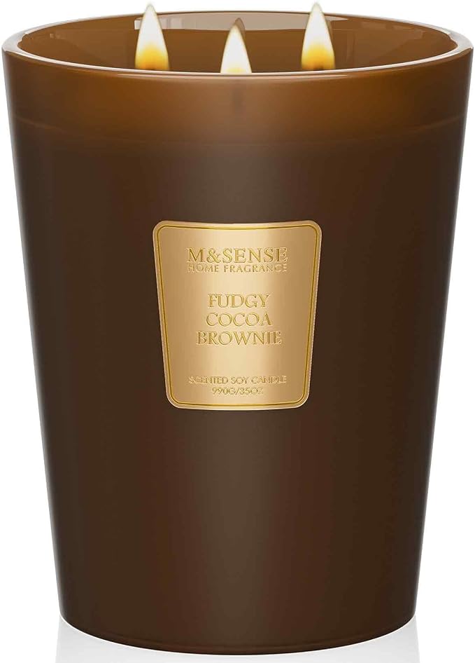 M&SENSE Fudgy Cocoa Brownie Soy Candle, 35oz 3 Wick 150H, Chocolate Bakery Scent, Large Aromatherapy Candle for Bedroom Cozy