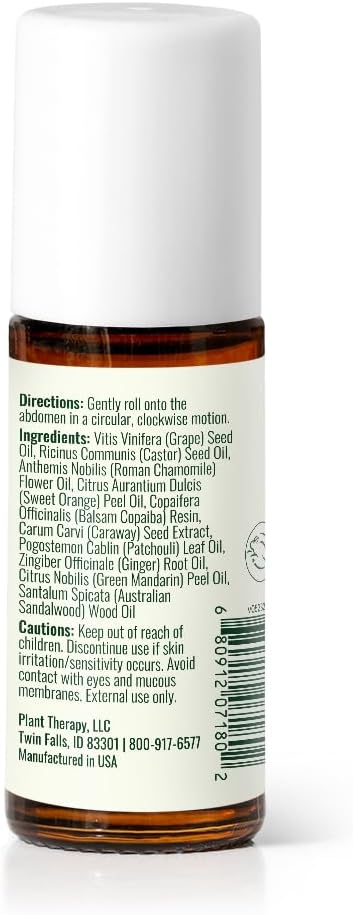 Plant Therapy Kids PoopEase Essential Oil Roll-On 30 mL (1 oz) Eases Bloating, Cramps, and Constipation, Safe & Effective for Kids & Adults, Easy Mess-Free Application