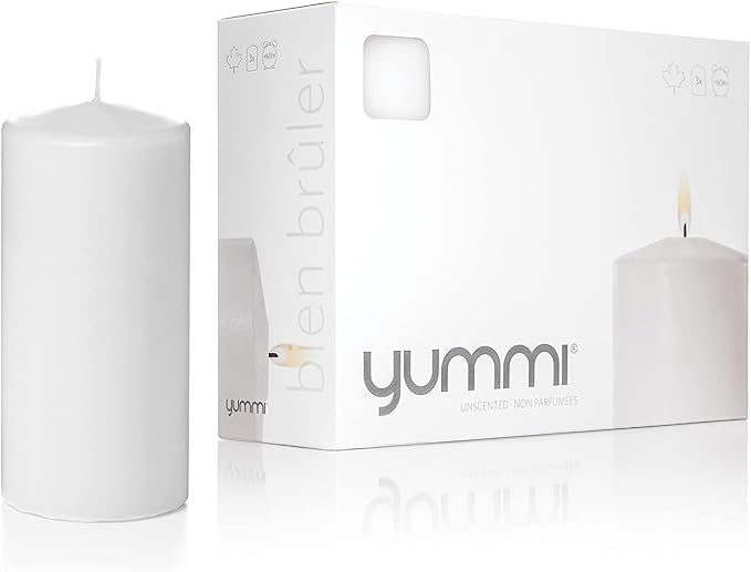 yummi 3" x 6" White Round Pillar Candles - 3 per Pack