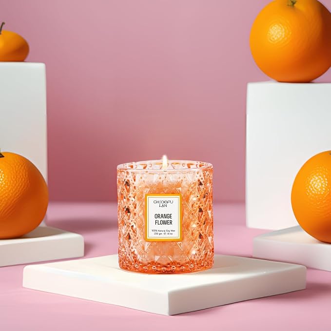 Orange Blossom Candle, Natural Soy Scented Candles for Stress Relief, Holiday Candle Gifts, 55 Hours Smokeless Long Lasting Burning, Great Gift for Women & Men