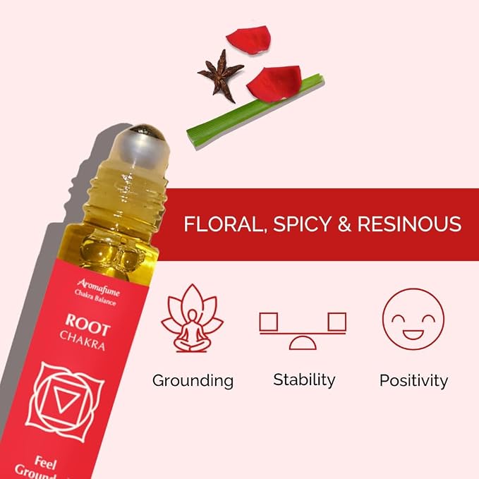 Root Chakra Essential Oil Roll-On Blend by Aromafume | 10ml/0.33 fl oz | Muladhara | Aromatherapy Oils for Chakra Balance | Patchouli Extracts | Chakra Incense for Meditation, Yoga, Reiki