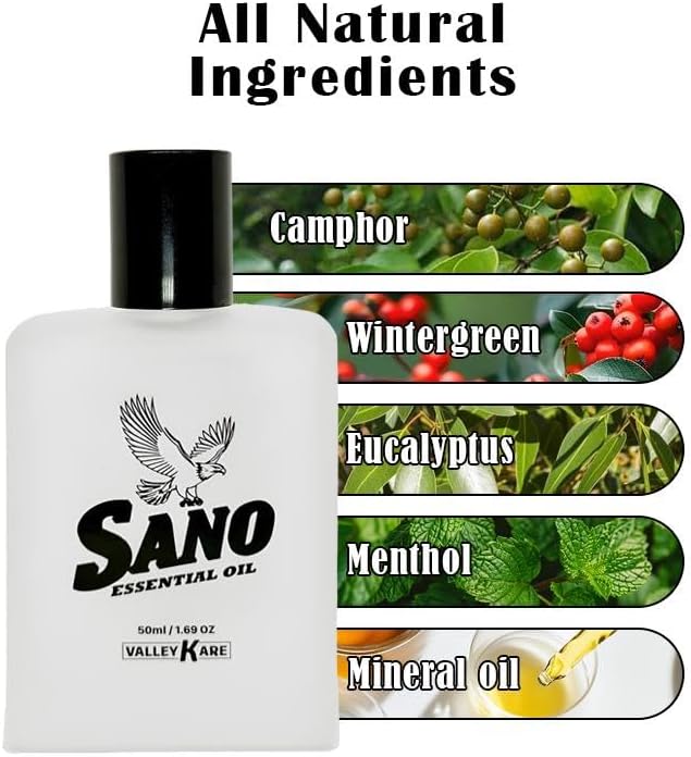 Sano Essential Oil - All Natural Oil for Muscle Soreness Joint Discomfort Relief, Tension Headache and Migraine, Stress Relief, Calming and Relaxing Sensation - 1.69 fl oz