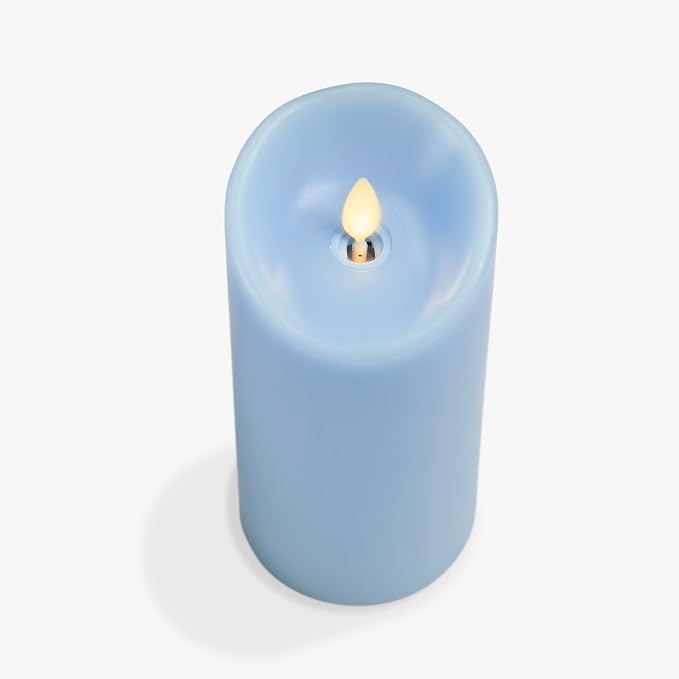Luminara Flameless LED Battery Operated Flickering Pillar Moving Flame Candles (Airy Blue, 3" x 6.5")