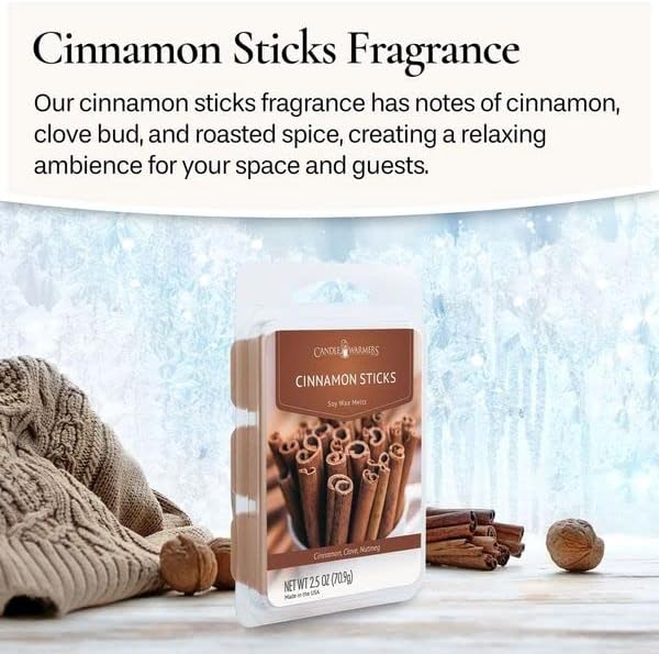 Candle Warmers Etc Classic Wax Melts 2.5oz, Cinnamon Sticks Fragrance (4-Pack) – Each Pack has x4 2.5 oz Wax Melts and 30 Hours of Fragrance – Perfect for bedrooms, Living Rooms, and bathrooms