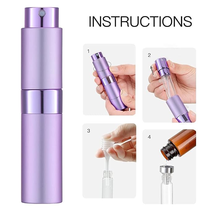 LISAPACK 8ML Atomizer Perfume Spray Bottle for Travel, Empty Refillable Cologne Dispenser, Portable Sprayer (Purple)