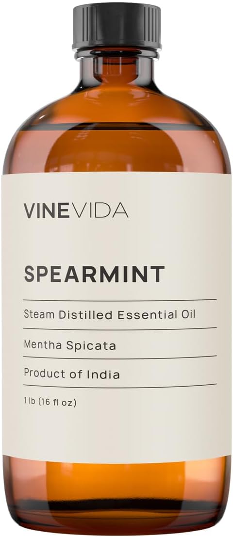 VINEVIDA Spearmint Essential Oil - 16 oz - Undiluted - DIY Candle Scents - Bulk for Soap Making & Skin Safe