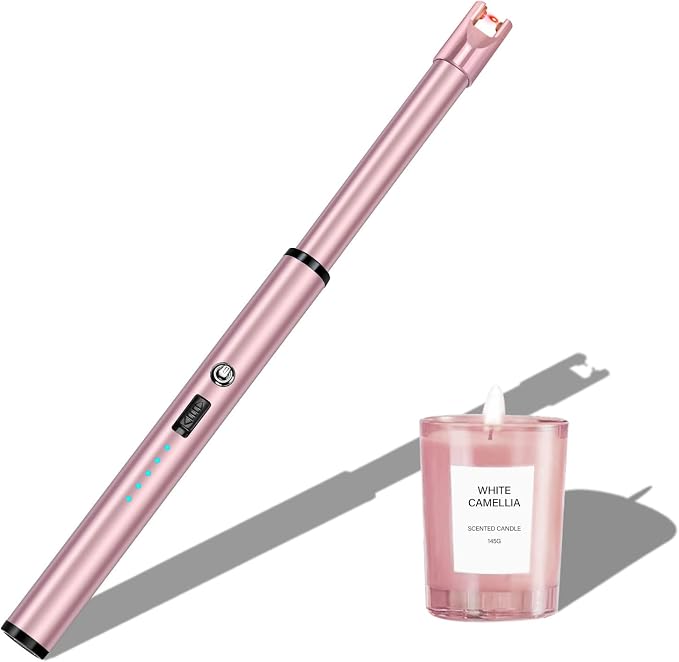 Electric Candle Lighter Windproof USB Rechargeable Flameless Long Neck Lighter for Candles Gas Stove Fireplace BBQ Kitchen Grills (Pink)