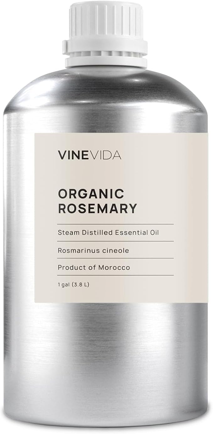 VINEVIDA Organic Rosemary Essential Oil - Gallon Organic Rosemary Oil Undiluted - Bulk Gallon Essential Oil for Soap Making Safe for Skin - DIY Candle Scents for Candlemaking Scents - 8 lbs