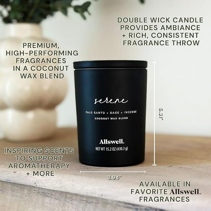 Frosted Scented 2 Wick Candles AW (Serene (Palo Santo + Sage + Incense) Scented 2-Wick Spa Jar Candle 15oz.)