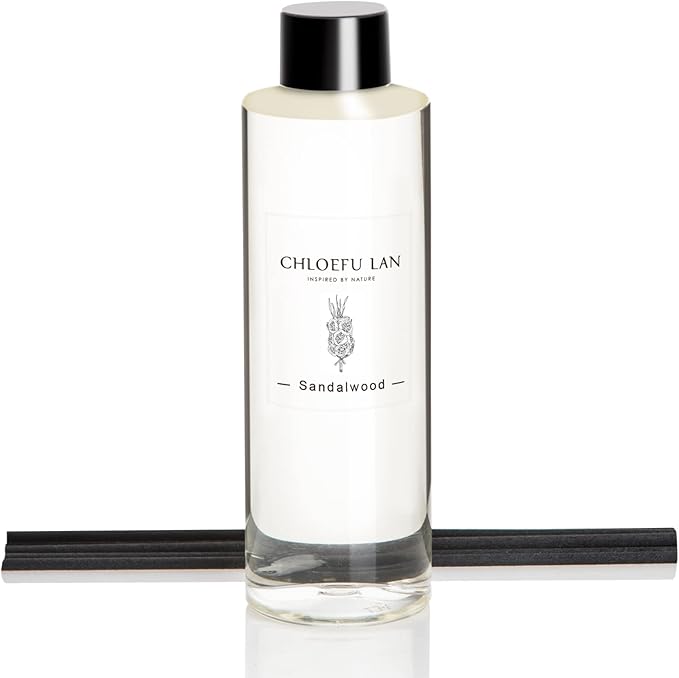 Sandalwood Essential Oil Scented Diffuser Oil 200ml/6.76 fl oz for Home, Scented Oils Diffuser Refill, Diffuser Sticks, Bathroom Diffuser, Best for Aromatherapy, SPA and Home, 0% Alcohol