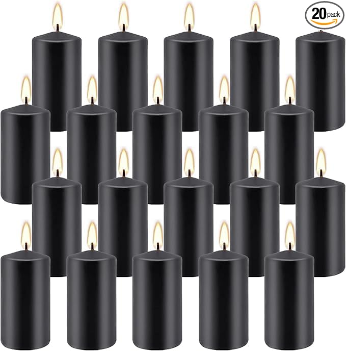 YOROXRG 2"x4" High Black Pillar Candles, Set of 20 Unscented. Bulk Buy. Ideal for Halloween, Wedding, Emergency Lanterns, Household, Wedding and Home Décor Candlesticks