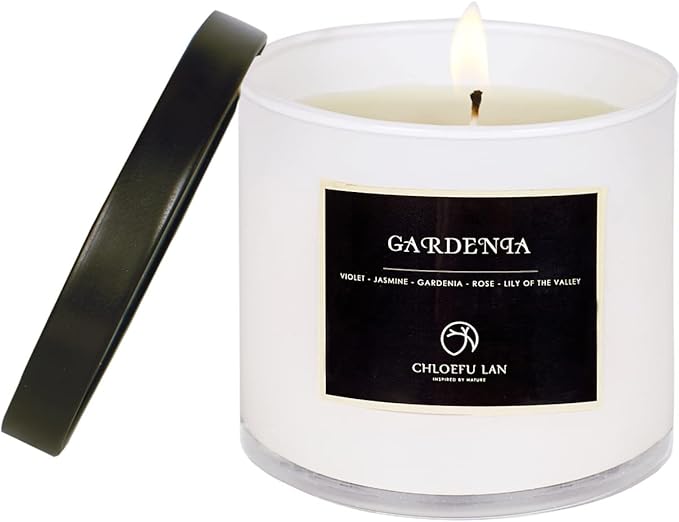 Premium Gardenia Scented Candle for Men & Women, Highly Scented, 7.1oz|45 Hour Long Lasting, All Natural Soy Candles, Home Decor, White Glass Jar Candle with Gift Box