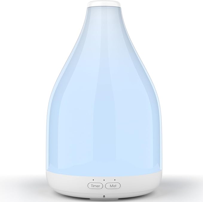 Essential Oil Diffuser for Large Room, Modern Stylish Aroma Diffusers Home Decoration, 12 Hours Cool Mist Ultrasonic Humidifier, Colorful Ambient Light & 1-3-6H Timer Off, White
