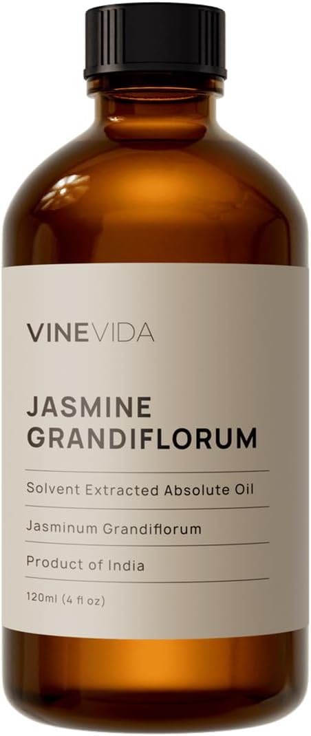 VINEVIDA Jasmine Essential Oil 4 oz - Undiluted Candle Scent DIY Scents for Candlemaking Bulk Soap Making Safe Skin, 7.18 Ounces, 120.0 milliliters, 4.0 Fl Oz, 1
