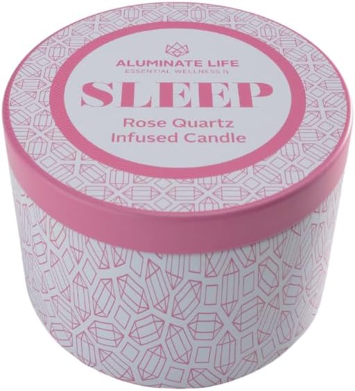 Luxury Candle Tin, 6 OZ, Sleep - Rose Quartz Crystal Infused - Scents of Rose, Lavender, and Vanilla - Tranquility, Love, & Comfort - Coconut Wax, Essential Oils, Dr. Developed