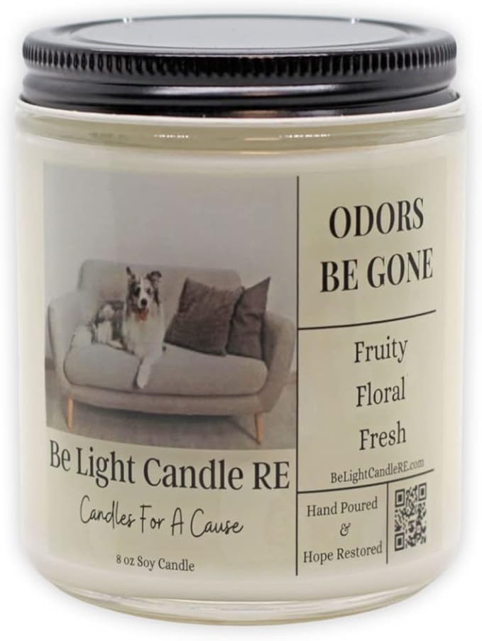 Odor Eliminating Candle Non-Toxic | Purpose-Driven Soy Scented | Fresh Linen Odor | 8oz Long Lasting Candle | Pet Odor Eliminator | Smoke Odor Eliminator (Odors Be Gone)