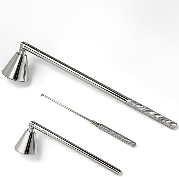 Innovative 2-in-1 Candle Snuffer Extinguisher with Removable Wick Dipper,Candle Flame Put Out Tools with Non-Slip Long Handle,Perfect Accessories for Candle Lovers (Silver)