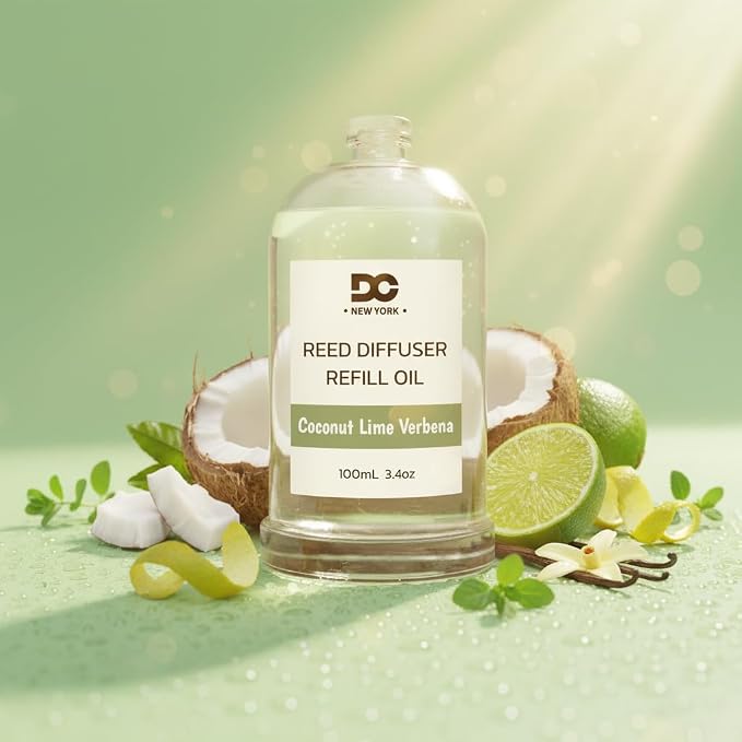 Daniella's Candles Coconut Lime Verbena Reed Diffuser Refill Oil, 3.4oz/100ml, Premium Fragrance Oil, Home Fragrance, Long Lasting Oil for Reed Diffuser