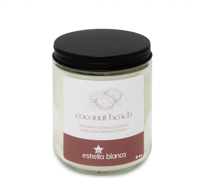 Coconut Beach Scented Candle 9oz, Tropical Soy Wax Candle for Home Scented, Up to 150 Hour Burn, Aromatherapy & Relaxation, Gift for Women & Men, Beach Decor Candle