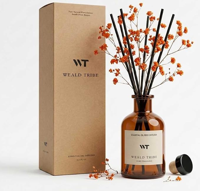 WEALD TRIBE Flower Reed Diffuser Set Neroli Scent for Bathroom Accessories Shelf Decor & Air Fresheners, Sticks Defusers with 4.0 fl oz Essential Oils & Leaves, House Bedroom Office Decor & Gifts