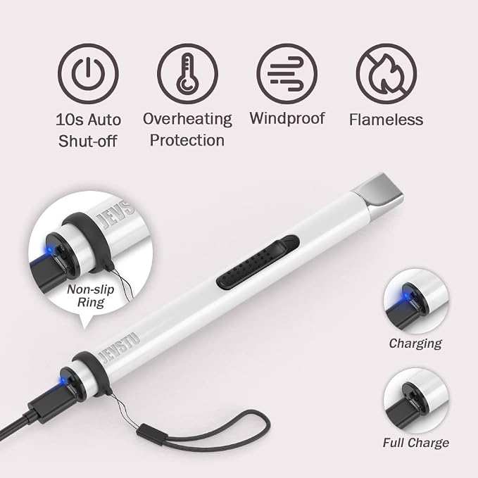 Candle Lighter, Electric Rechargeable USB, Arc Windproof Flameless Plasma Lighter Long Stick, No Butane Fluid, Perfect for Candle BBQ Camping Kitchen Stove, Pink and White